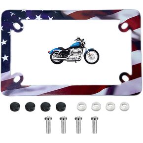 FTON Black Stainless Steel Motorcycle License Plate Frame Compatible with Harley,Yamaha - Timeproof Motorcycle Tag Frame