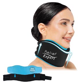 Relief Expert Neck Brace for Neck Pain and Support, Soft Cervical Collar with Reusable Hot and Cold Therapy Gel Pack, Adjustable Neck Support Brace for Sleeping, Pain Relief Neck Ice Pack Wrap