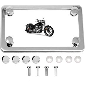 FTON Black Stainless Steel Motorcycle License Plate Frame Compatible with Harley,Yamaha - Timeproof Motorcycle Tag Frame