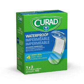 CURAD Plastic Waterproof Adhesive Bandage for First Aid, Sterile, Beige Color, 1 x 3 Inches, 100 Count
