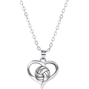 Fashion Volleyball Love Heart Pendant Necklace Cute Sport Fans Hearted Adjustable Chain Necklace Minimalist Jewelry Gifts for Women Girls Athlete