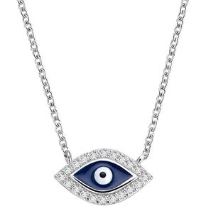 Evil Eye Pendant Necklace Sterling Silver 925 Dainty Clear CZ Crystal Cubic Zirconia Enamel Snake Chain Choker Necklaces Fashion Jewelry Gifts for Women Girls Best Friend