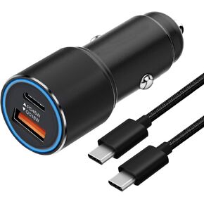 63W Super Fast Car Charger and Cable for Galaxy S23 S22 S24 Plus Ultra/S21 S20 FE,A54 A23 A53 A14 A13 A55 A15 A25,Z Fold 4 5/Z FILP,2-Port (USB C 45W+USB A 18W) Adapter Phone Cigarette Lighter