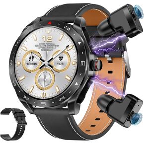 Smart Watch with Earbuds for Android iPhone,1.52 inch IPS Fitness Tracker with Sleep Monitor Pedometer,Smartwatches Long Time Standby TWS Music Watch for Men
