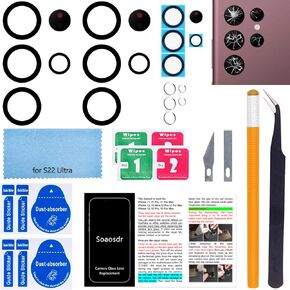 2PCS Soaosdr Original Back Rear Camera Lens Glass Replacement for Galaxy S22 Ultra 6.8 inch with Lens Protective Film+pre-Installed Adhesive+Reparing Toolkit+Installation Manual