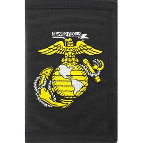 US Marines Semper Fidelis EGA Eagle Globe Anchor Trifold Wallet Black Gold USMC