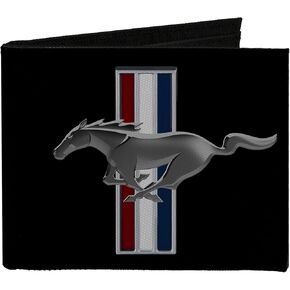 Buckle-Down Canvas Bi-fold Wallet-Ford Mustang W/Bars Logo Centered