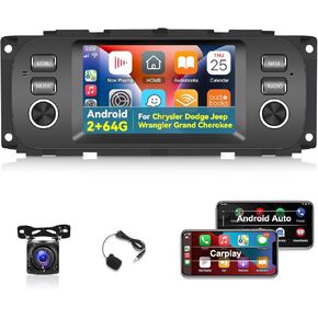 [2+64G] Android Car Radio for Chrysler Dodge Jeep Wrangler Grand Cherokee - Wireless Carplay and Android Auto - 5 Inch Touch Screen Car Stereo with Hi-Fi/WiFi/GPS + AHD Backup Camera in Saudi Arabia