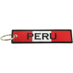Peru Flag Key Chain, 100% Embroidered