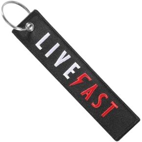 LIVE FAST Death Danger Dangerous Race Sport Racing Motorcycle Motorbike Biking Biker Ride Riding Car Dirtbike Motor Vehicle Motorcycling Club Keychain Key Tag Chain Fob Ring