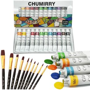 Superior Stained Glass Art Paint, Transparent & Translucent Window Paint, Lacquer Based Stain Glass Paint with 9 Brushes