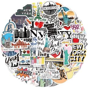 60Pcs New York Stickers, New York Aesthetic Vinyl Stickers Decals for Laptop Water Bottle Bumper Luggage Computer Skateboard Snowboard. Gift for Kids Girls Teens