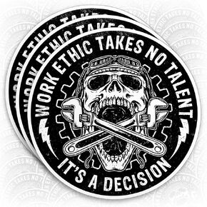 (3Pcs) Work Ethic Takes No Talent It's A Decision Sticker Skull Working Class Work Ethic Blue Collar Labor Day 2" Waterproof Vinyl Sticker for Laptop Hard Hat Helmet Gift for Him Adults 2 Inches