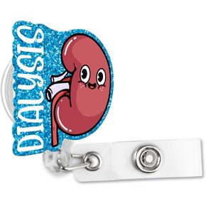 بكرة شارة غير منتظمة لامعة زرقاء قابلة للسحب مع مشبك التمساح، هدية طبية للرجال والنساء، هدية حامل شارة مضحكة لأمراض الكلى والمسالك البولية والطبيب والممرضة MD RN لغسيل الكلى in Kuwait