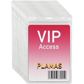 WTQ 100 PCS Waterproof ID Badge Holders (Large Size, Fit 3.5"x5" Inserts), Clear Plastic, Premium Quality, Heavy-Duty, Vertical Hanging Card Holder with Zipper, Durable Vinyl Nametag Holders