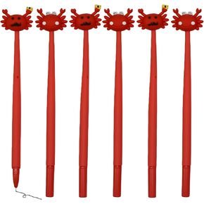 Maydahui 6PCS Cartoon Crab Rollerball Gel Pens Sea Animal Pen Novelty Pens Cute Expression Black Ink Soft Silicone for School Party Office