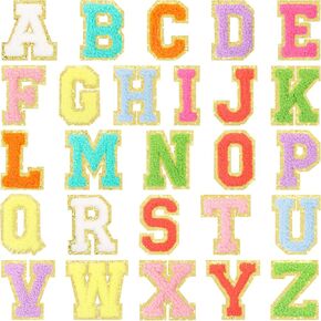 26 PCS Chenille Letters Iron on Patches, CCOZN Colorful Chenille Alphabet Embroidered Patches Sew On Embroidered Applique DIY Accessory for Clothing Hats Jackets Backpack Pants (Pink)