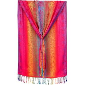 Woven Rainbow color Elephant in Circle Pride Soft Fringe Pashmina Shawl Scarf Wrap