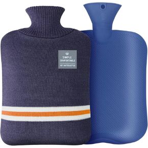 Hot Water Bottle with Soft Cover, 2L Large PVC Hot Water Bag, Refreezable Hot Cold Pack with Classic Striped for Pain Relief Hot Cold Therapy