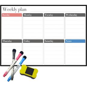 Magnetic Whiteboard for Fridge, Reusable Blank Magnet White Board Sheets with 3 Markers and Eraser for Home Planner(17x12 Inches)