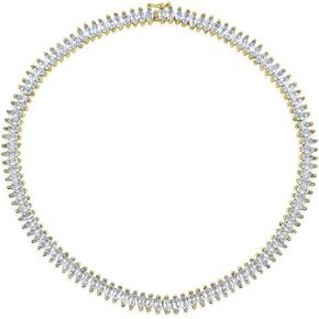 Vintage Art Deco Style Holiday Day Party Bridal Blue Clear White Cubic Zirconia Simulated Gemstone Marquise AAA CZ Formal Statement Tennis Necklace For Women Prom Wedding Silver Gold Plated