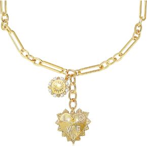 MISS RIGHT Gold Love Heart Sun Charm Chunky Paperclip Chain for Women Trendy 18K Gold Plated Coin Sunflower Pendant Choker Necklace Hip Hop Jewelry Gifts for Her