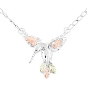 Diamond-Cut Hummingbird Necklace, Sterling Silver, 12k Green Gold, 12k Rose Gold Black Hills Gold, 18"