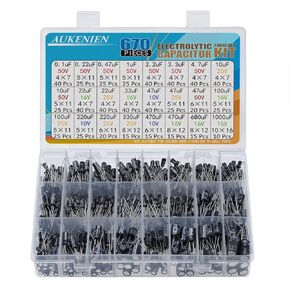 AUKENIEN Electrolytic Capacitor Kit 24 Values 670pcs Aluminum Industrial Electrical Radial Capacitors Assortment Set from 0.1uF to 1000uF 10V 16V 25V 50V Capacitadores