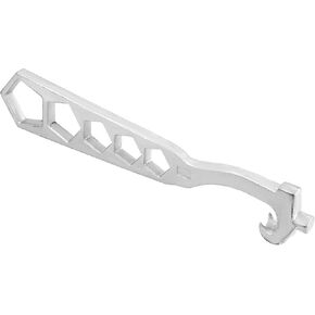 QWORK 5 Hole Hydrant Wrench, Plated Iron Fire Equipment, 14-1/4" Length, 1/2" Thickness, Built-in Spanner for Pin or Rocker Lug Couplings