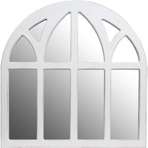 Patton Wall Decor 28 Inch Distressed White Farmhouse Cathedral Windowpane Wall Mirror, White