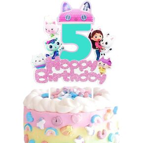 Gaby Cake Topper 5th Birthday Girl,Gabe‘s House Birthday Cake Topper 5,Cute Cat 5 Cake Decoration for Gaby Doll Theme 5th Birthday Decorations Party Supplies in Saudi Arabia