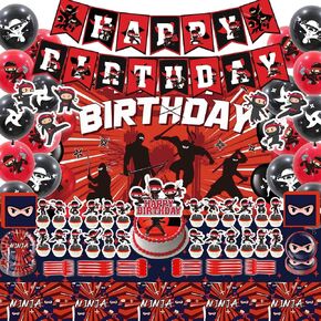 Ninja Birthday Party Supplies, Ninja Style Party Decorations Include Happy Birthday Banner, Backdrop, Tablecloth, Cake Toppers, Cupcake Toppers, Latex Balloons, Hanging Swirls in Kuwait