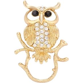 Antique Gold Crystal Owl on the Branch Magnetic Eyeglass Holder Brooch Pin Jewelry