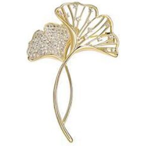 Ginkgo Leaf Brooch Rhinestone Hollow Leaf Lapel Pin Elegant Flower Brooch with Crystal Badge Pin Women's Clothing Accessory Jewelry Gift