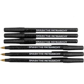"Smash The Patriarchy" Black Sparkle Feminist Pen Pack women feminism liberal ballpoint