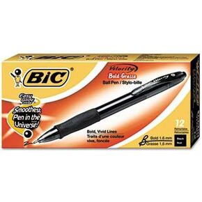 BIC VLGB11BK Velocity Retractable Ballpoint Pen, Black Ink, 1.6mm, Bold, Dozen (36)