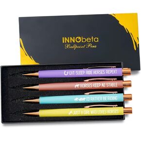InnoBeta Horse Gifts for Girls, Women, Ballpoint Pen Set of 4, Horse Stuff for Equestrian, Horse Lovers, Cowgirls on Birthday, Back to School, Christmas