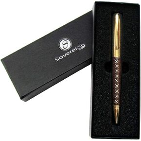 Leather Wrapped Ballpoint Pen for Men and Women - Stylish Faux Leather and Gold Smooth Flowing Non Smudge Ink and Light To Hold - Lovely Presentation Box