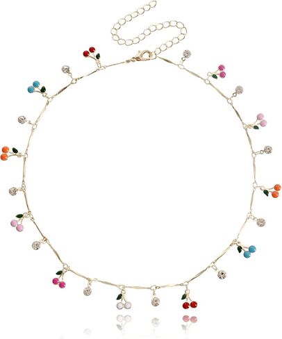 xuzhiyuan Cute Cherry Cubic Zirconia Necklace Faux Pearl Cherry Charms Necklace Lovely Fruits Cute Choker for Women Girls Party Best Gift for Christmas in Saudi Arabia