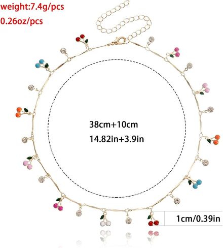xuzhiyuan Cute Cherry Cubic Zirconia Necklace Faux Pearl Cherry Charms Necklace Lovely Fruits Cute Choker for Women Girls Party Best Gift for Christmas in Saudi Arabia