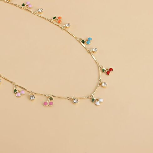 xuzhiyuan Cute Cherry Cubic Zirconia Necklace Faux Pearl Cherry Charms Necklace Lovely Fruits Cute Choker for Women Girls Party Best Gift for Christmas in Saudi Arabia