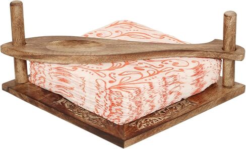 حامل مناديل خشبي للطاولة - حامل مناديل خشبي مربع ريفي للمطبخ - موزع مناديل لأسطح طاولة الطعام in Kuwait