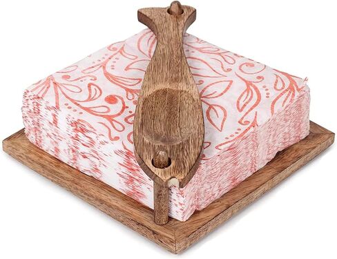 حامل مناديل خشبي للطاولة - حامل مناديل خشبي مربع ريفي للمطبخ - موزع مناديل لأسطح طاولة الطعام in Kuwait