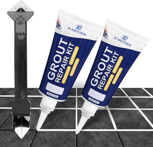 Tile Grout Repair Kit - 2Pcs White Grout Filler Tube for Seal Kitchen Bathroom Living Room Floor Tile, Large Capacity/180g - Tile Grout and Caulking Tool, Renew and Repair Gaps in Tile Seams in Saudi Arabia