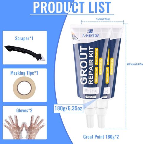 Tile Grout Repair Kit - 2Pcs White Grout Filler Tube for Seal Kitchen Bathroom Living Room Floor Tile, Large Capacity/180g - Tile Grout and Caulking Tool, Renew and Repair Gaps in Tile Seams in Saudi Arabia