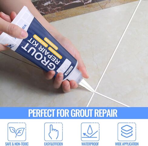 Tile Grout Repair Kit - 2Pcs White Grout Filler Tube for Seal Kitchen Bathroom Living Room Floor Tile, Large Capacity/180g - Tile Grout and Caulking Tool, Renew and Repair Gaps in Tile Seams in Saudi Arabia