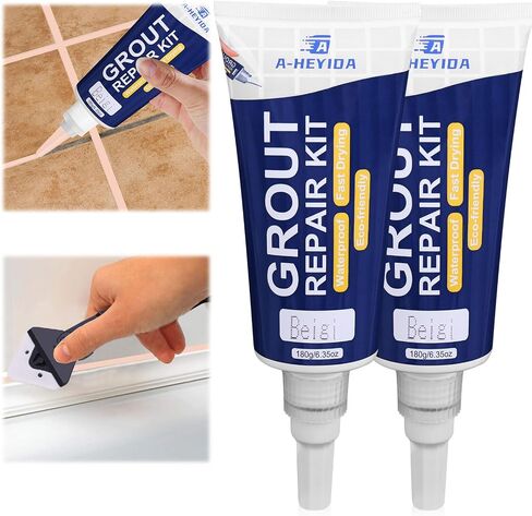 Tile Grout Repair Kit - 2Pcs White Grout Filler Tube for Seal Kitchen Bathroom Living Room Floor Tile, Large Capacity/180g - Tile Grout and Caulking Tool, Renew and Repair Gaps in Tile Seams in Saudi Arabia