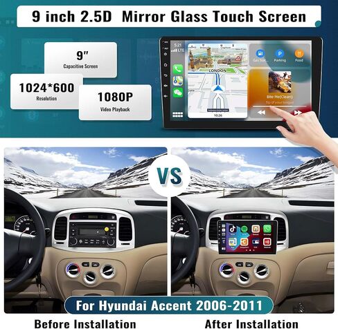 UNITOPSCI 2G+64G Android 13 Car Stereo for Hyundai Accent 2006-2011with Wireless Apple CarPlay Android Auto 9 Inch Touchscreen GPS Navigation Bluetooth HiFi Audio FM/RDS SWC + Backup Camera Mic in Saudi Arabia