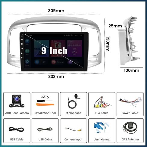 UNITOPSCI 2G+64G Android 13 Car Stereo for Hyundai Accent 2006-2011with Wireless Apple CarPlay Android Auto 9 Inch Touchscreen GPS Navigation Bluetooth HiFi Audio FM/RDS SWC + Backup Camera Mic in Saudi Arabia