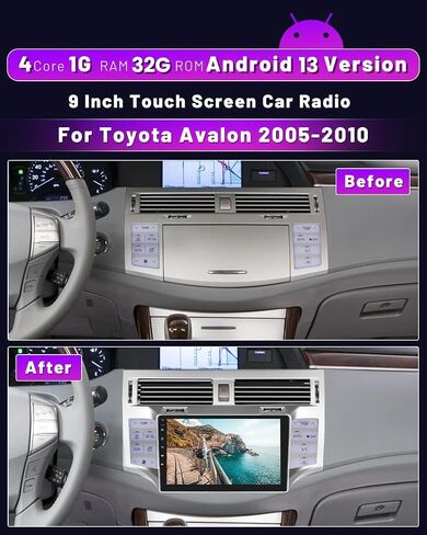 ستيريو سيارة Hikity Android 13 لراديو Toyota Avalon 2005-2010 مع CarPlay Android Auto، 1+32 جيجابايت 9 بوصة راديو شاشة تعمل باللمس مع FM Bluetooth GPS WiFi كاميرا احتياطية MIC in Saudi Arabia